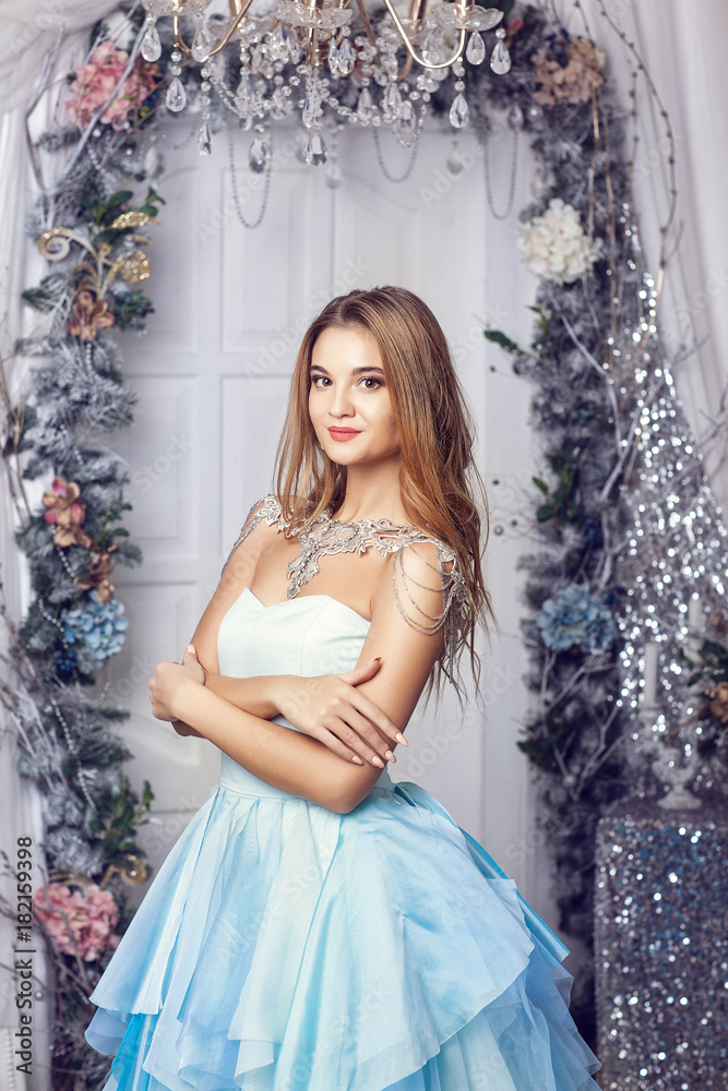 Girl on the background of Christmas scenery Girl on the background of Christmas scenery