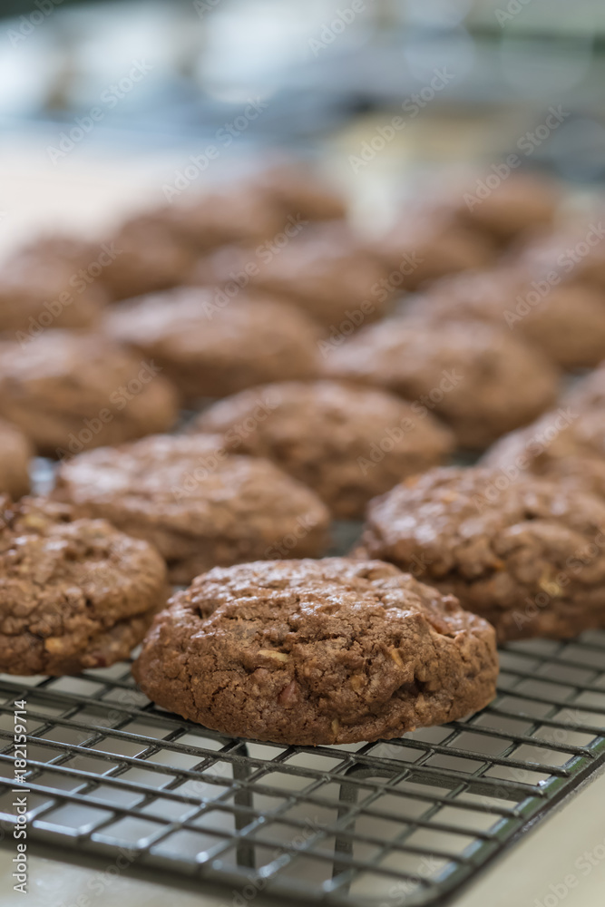 Close up Homemade Chocolate Cookie Sandwiches . (selective Focus)