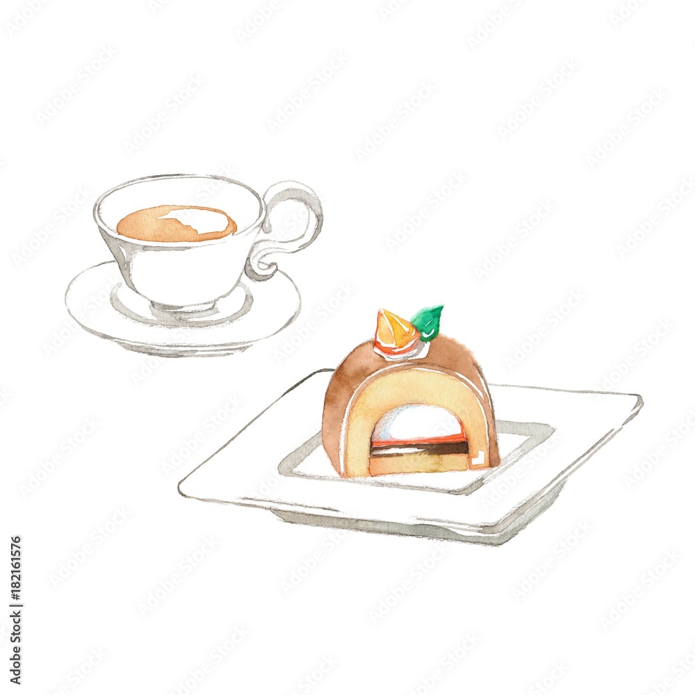 紅茶とオレンジのロールケーキ Stock イラスト Adobe Stock