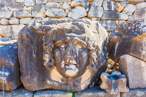 Head of Gorgon, fragment of freeze, 2nd century AD at the Apollo Temple in Didym, Tukey. photo