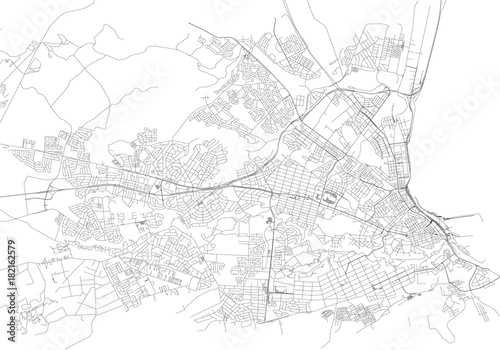 Strade di Port Elizabeth centro, cartina della città, Sudafrica. Stradario