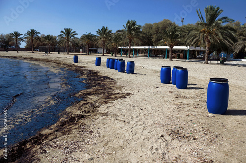 Athens, Greece, September 14 2017: Greek oil spill spreads to Athens Riviera following the sinking of an oil tanker in Saronic Gulf.