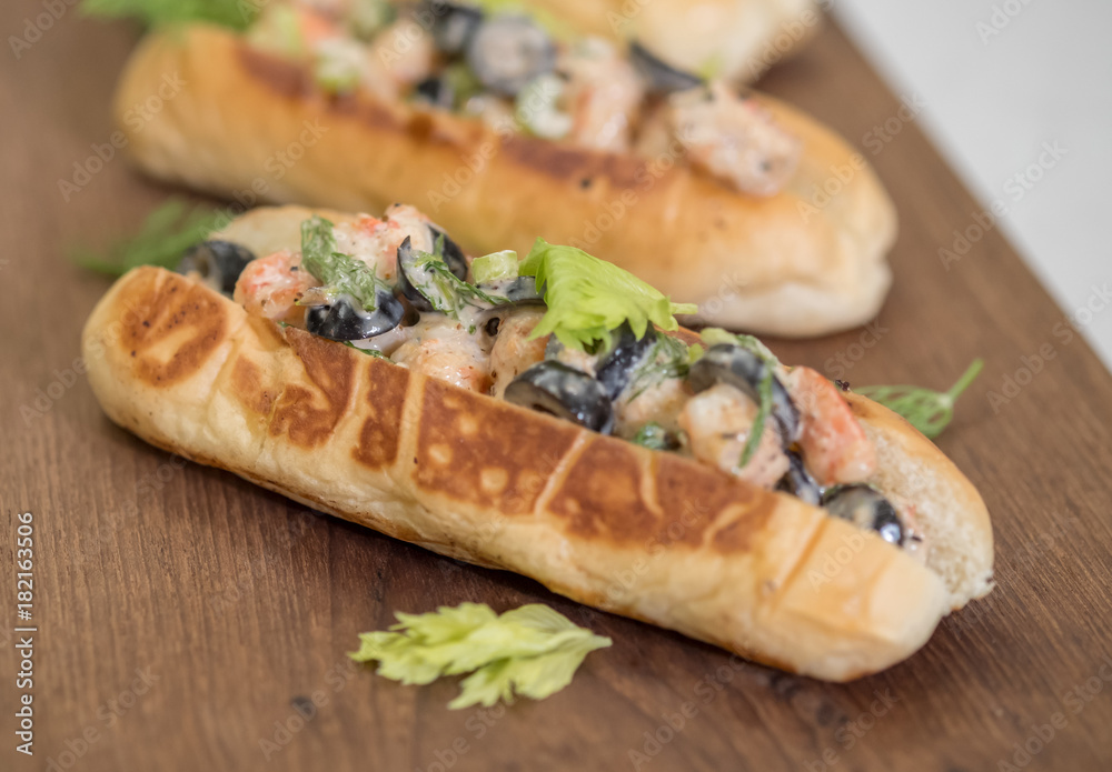 Close up Homemade shrimp Roll. (selective Focus)