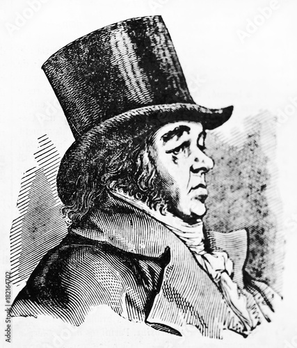 Ancient side view portrait of Francisco Goya (1746 - 1828), Spanish romantic painter, depicted on his profile wearing a top hat. By unidentified author published on Magasin Pittoresque Paris 1834 photo