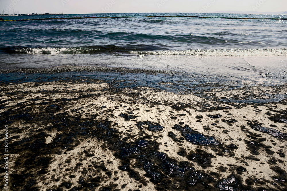 Athens, Greece, September 14 2017 Greek oil spill spreads to Athens