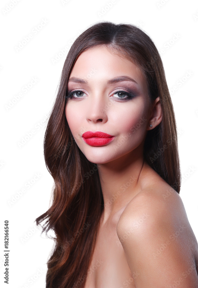 Portrait of beautiful young woman . Isolated on white background. Beautiful woman Portrait of beautiful young woman . Isolated on white background. Beautiful woman