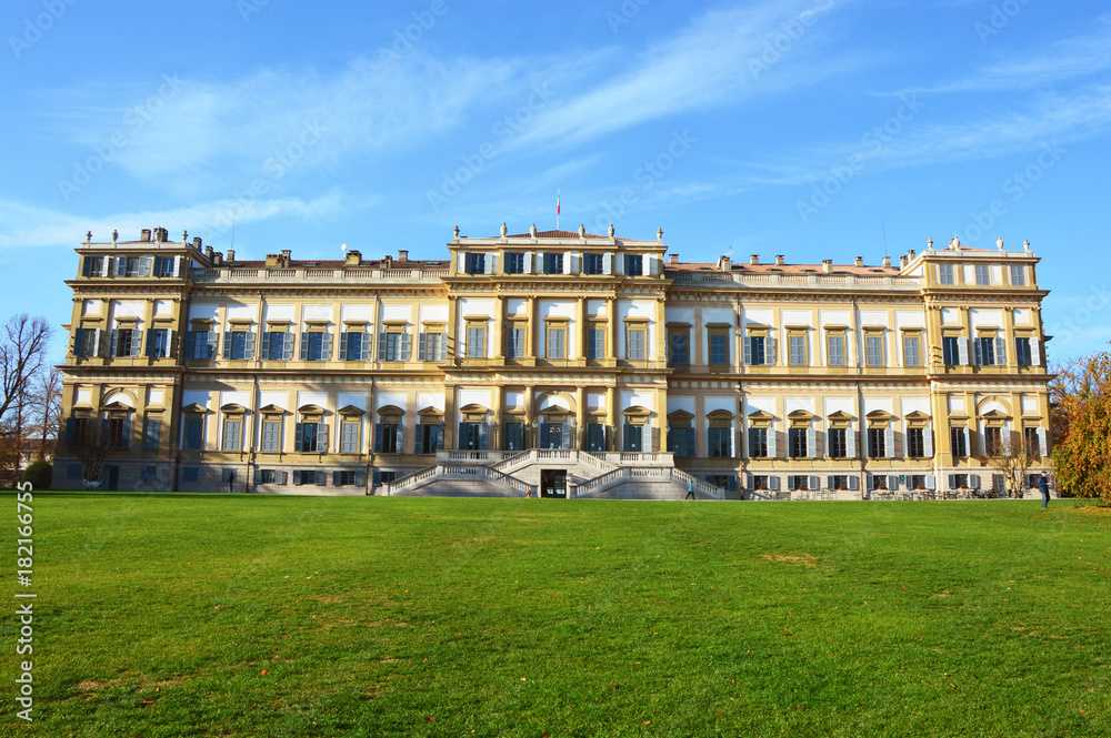 Italian Landmark in fall. Monza Royal Palace in autumn. 