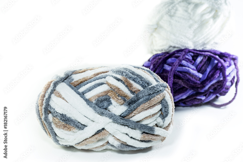  Color knitting wool isolate on white background.