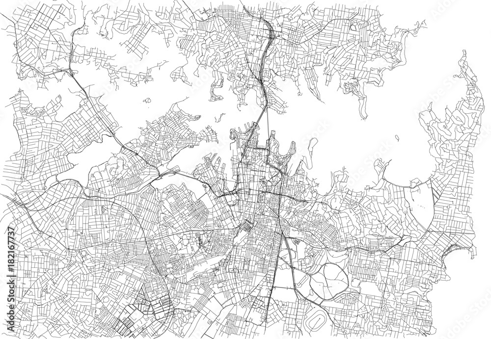 Strade di Sydney centro, cartina della città, Australia. Stradario
