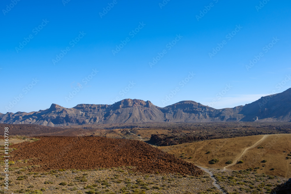 hiking path in desert landscape valley on Pico del Teide, Tenerife