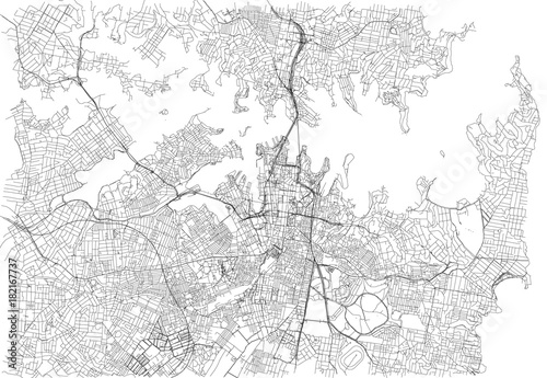Strade di Sydney centro, cartina della città, Australia. Stradario