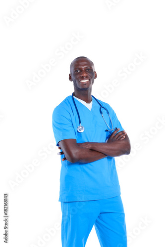 Portrait of a doctor man standing isolated on white background. Doctor. Clinic