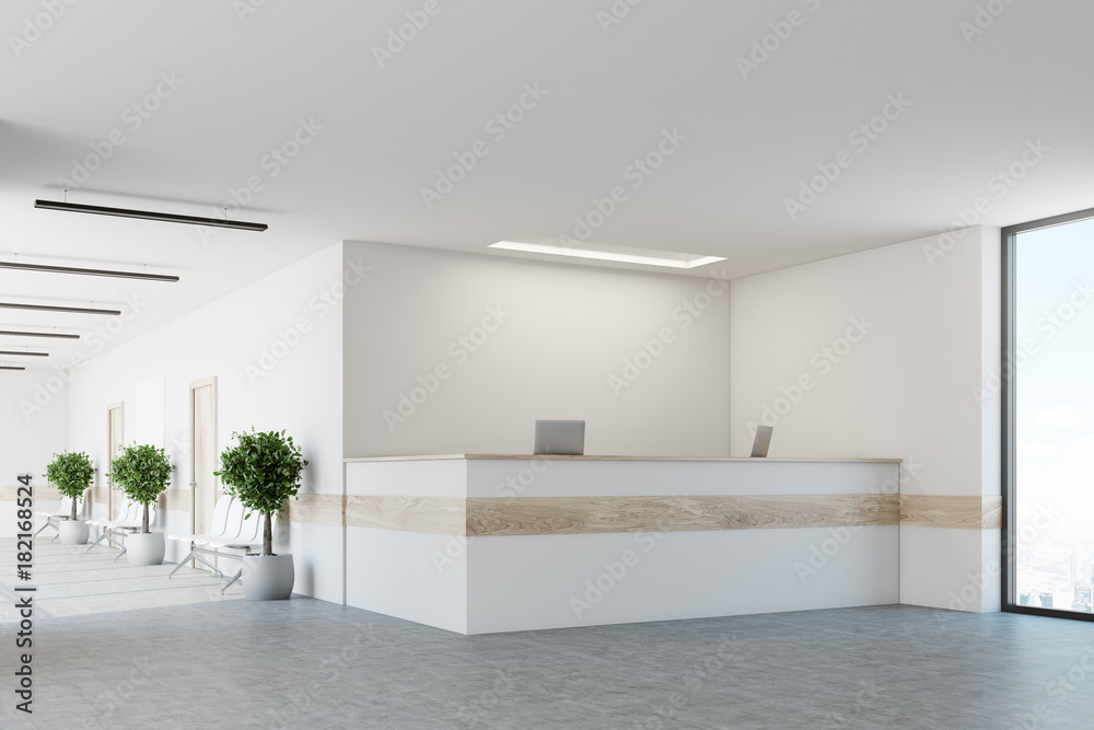 Fototapeta premium White reception counter, side