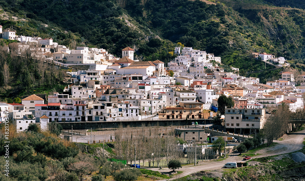 spanish village with white houses on the mountain