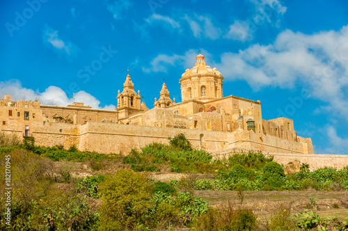 beautiful view of Saint Pauls Cathedral in Mdina, Malta