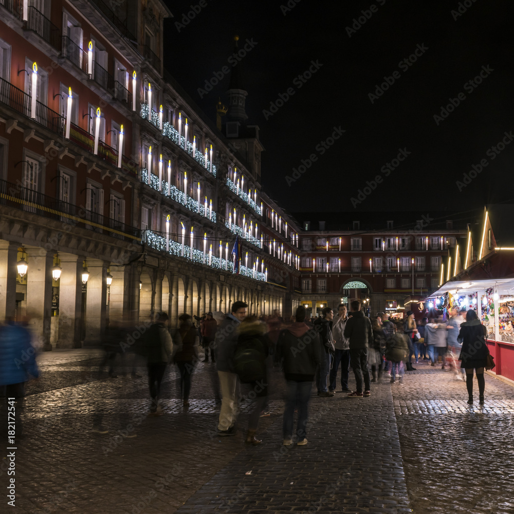 Christmas lights in the Plaza Mayor of the city of Madrid in the year 2017