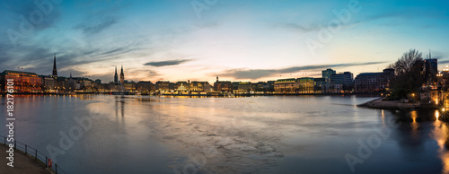 Hamburg cityscape with Alster Lake at sunset panorama © Christian Horz
