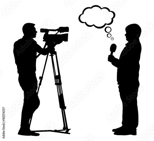 Interview cameraman silhouette. News reporter