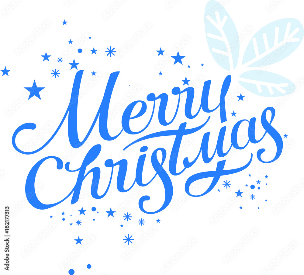 Lettering hand-written merry Christmas on a white background. For invitations, posters, registration of pages in social networks, posters, banners.