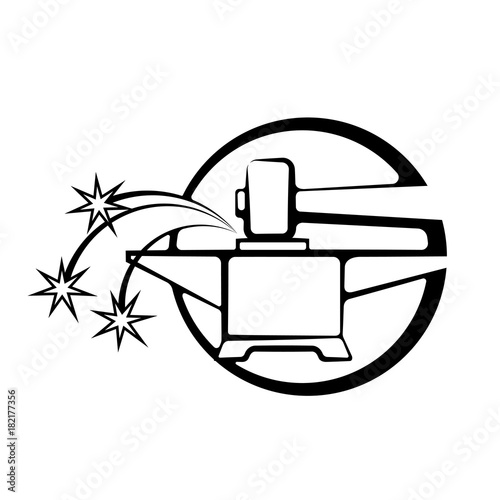 
illustration consisting of an image of an anvil and a hammer in the form of a symbol or logo