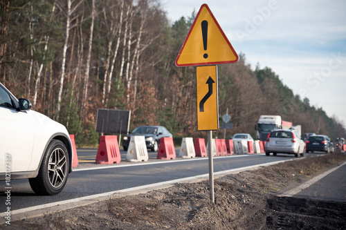 A road construction hinders traffic