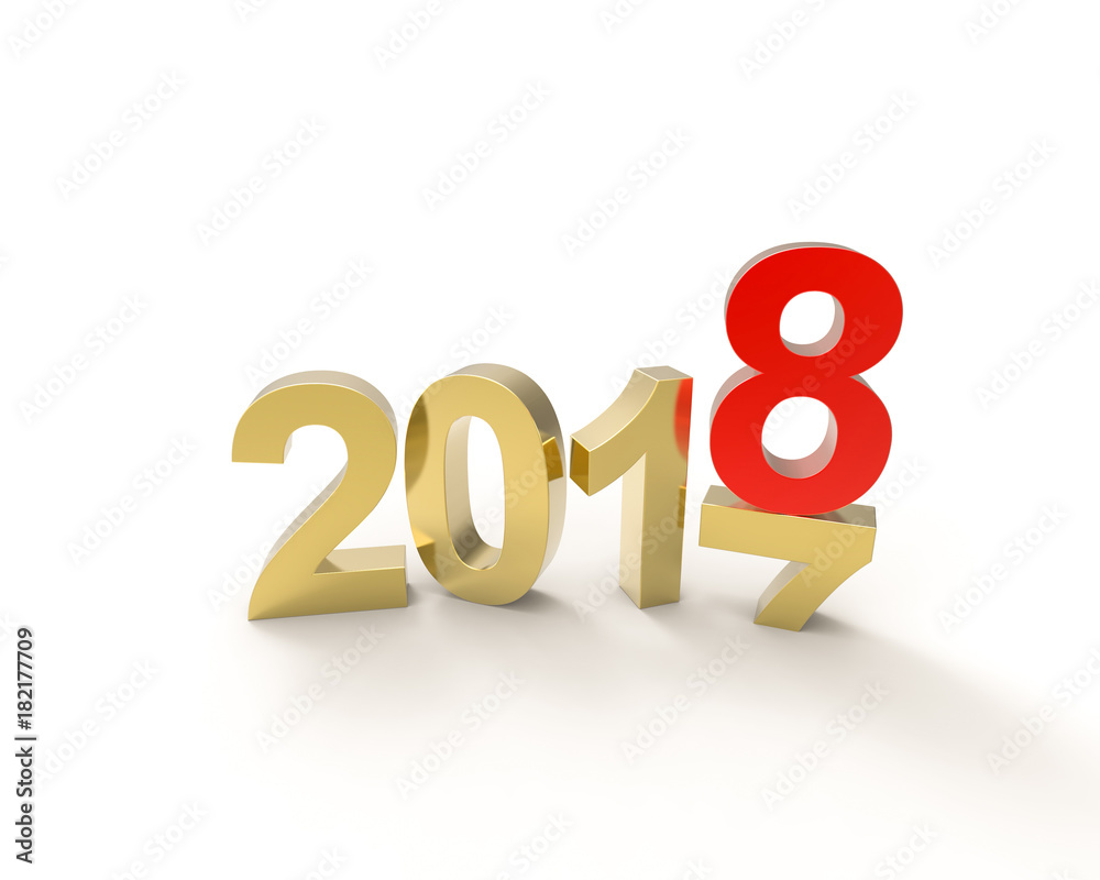 New 2018 dog year, isolated 3d text of golden color on white background wiht place for text, 3d rendering, 3d illustration New 2018 dog year, isolated 3d text of golden color on white background wiht place for text, 3d rendering, 3d illustration