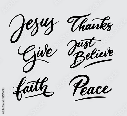Jesus give faith and peace handwriting typography Good use for logotype, symbol, cover label, product, brand, poster title or any graphic design you want. Easy to use or change color
 