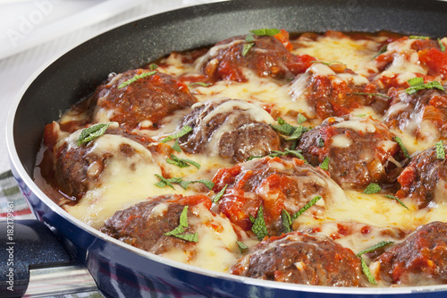 Meatballs with Tomato Sauce and Melted Cheese