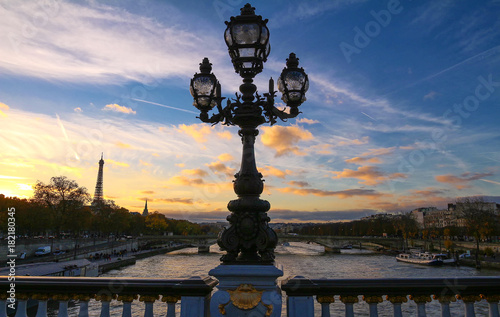 The street lantern on the Alexandre III Bridge in Paris, France. © kovalenkovpetr