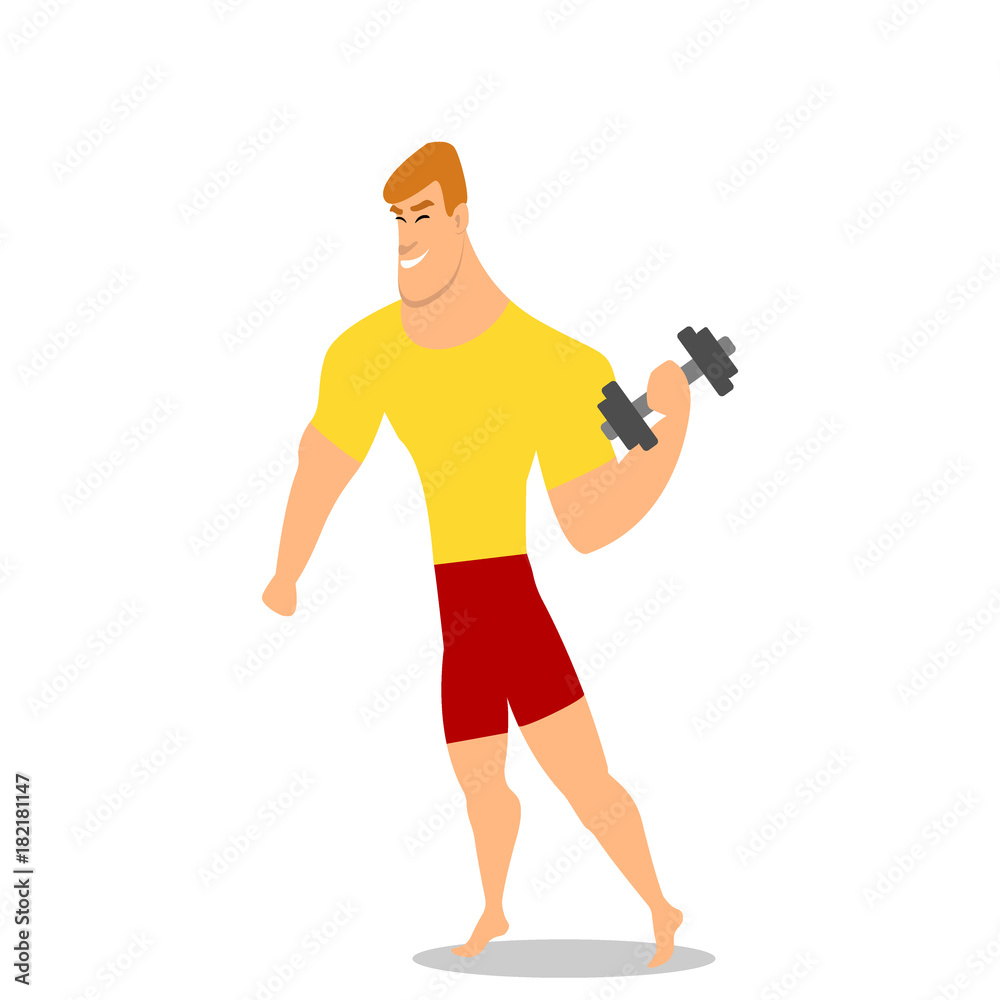 Young man, male bodybuilder, weightlifter doing bicep workout, training arms with dumbbells, Young man, male bodybuilder, weightlifter doing bicep workout, training arms with dumbbells,