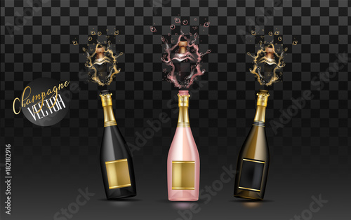 vector realistic champagne explosion set