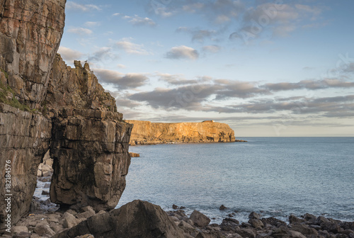 Stunning vibrant landscape image of cliffs around St Govan s Head on Pembrokeshire Coast in Wales