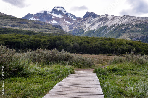 Path to Laguna Esmeralda in Tierra del Fuego park near Ushuaia, Paragonia, Argentina