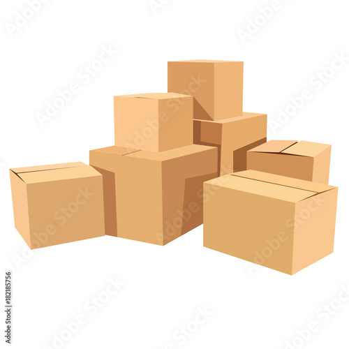 Pile of stacked sealed goods cardboard boxes. Flat style vector illustration isolated on white background.