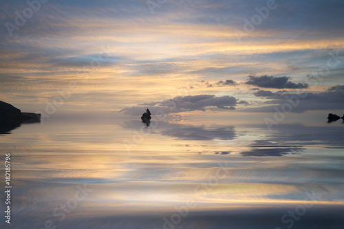 Beautiful sunrise landsdcape of idyllic Broadhaven Bay beach on Pembrokeshire Coast in Wales © veneratio