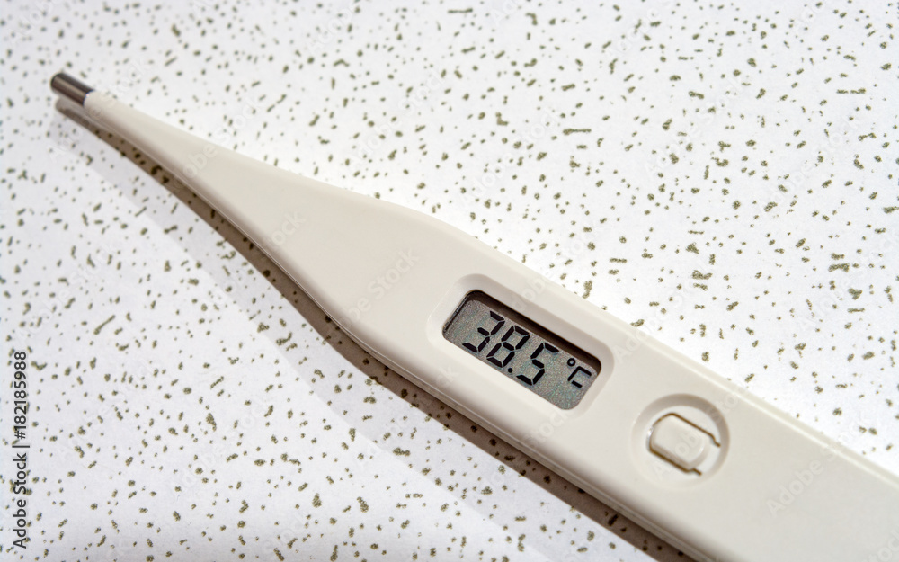 Digital thermometer which showing 38.5C Stock Photo | Adobe Stock