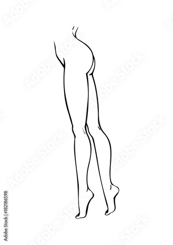 Legs of a young woman. Athletic figure, lower part silhouette. Attractive body part, outline sketch. Sexy logotype foot. Element for the design of packaging, cosmetics, SPA, underwear. Isolated Vector