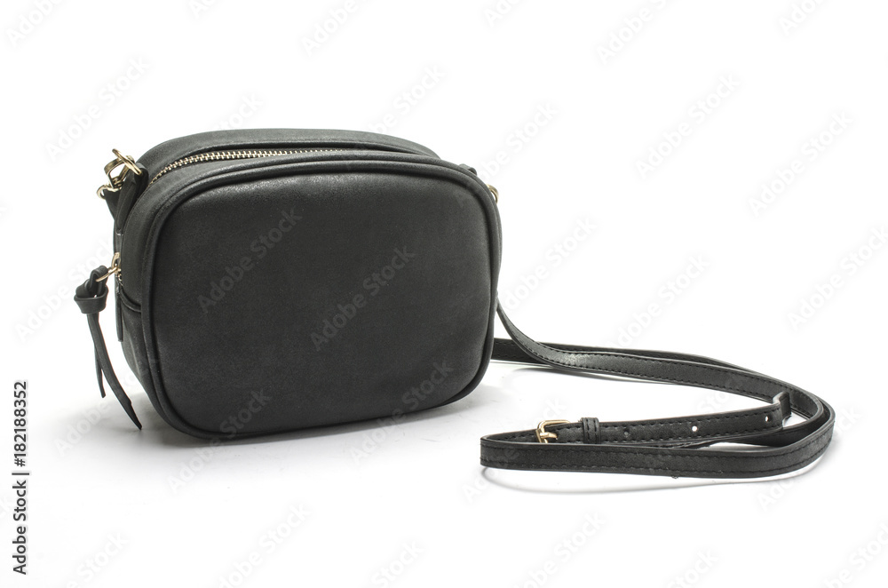 Naklejka premium small black handbag with zipper isolated on white