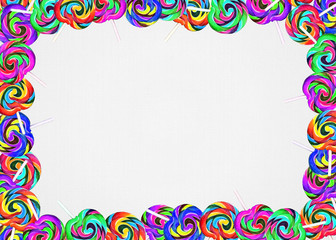 colorful lollipop border on cream colored textured background