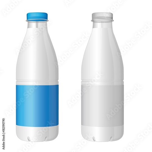 Plastic bottle of milk from cows with empty place for etiquette