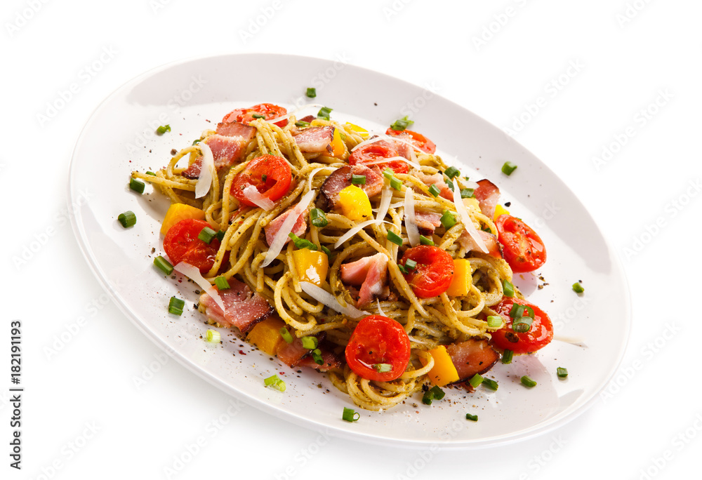 Pasta with bacon and vegetables Pasta with bacon and vegetables