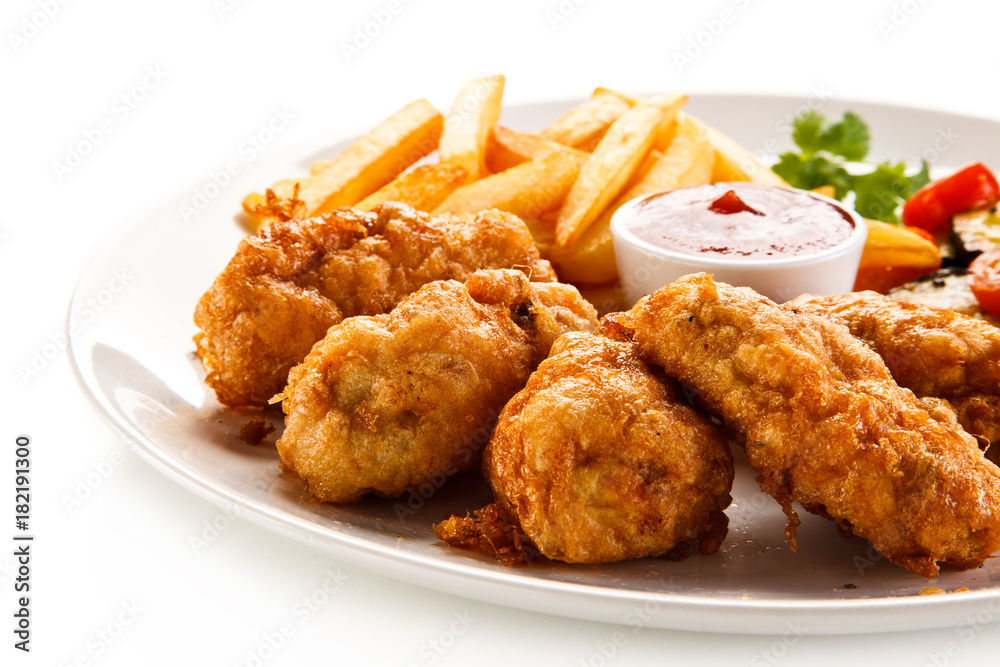 Fried chicken nuggets and vegetables Fried chicken nuggets and vegetables