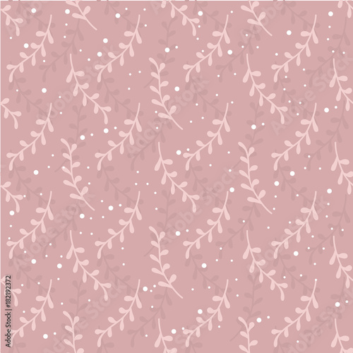 Pink seamless pattern with twigs and snowflakes