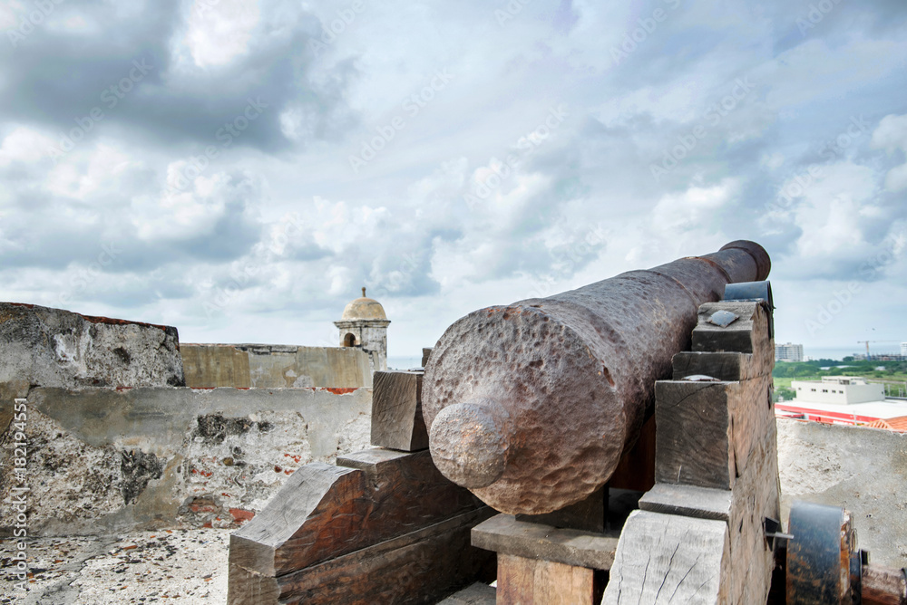 Cannon at San Felipe Castle Barajas in Cartagena, Colombia