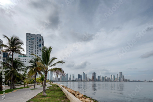 Skyline and coastline of Cartagena from the port and residential building side of the city © Allen.G
