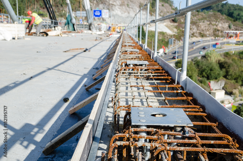 Fototapeta premium Road railing anchor plate and reinforcement