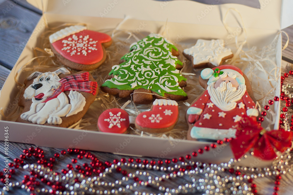 Christmas holiday set of glazed cookies in box