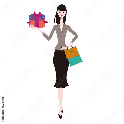 ショッピングをする女性 イラスト