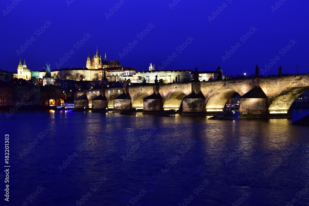 Prague, Vltava, Prague Castle and bridge