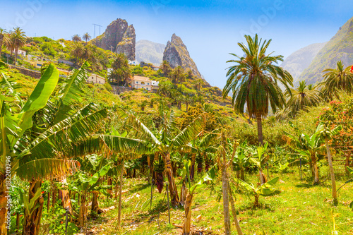 Spain, Canary Islands, La Gomera island,  interior panorama with blue sky photo